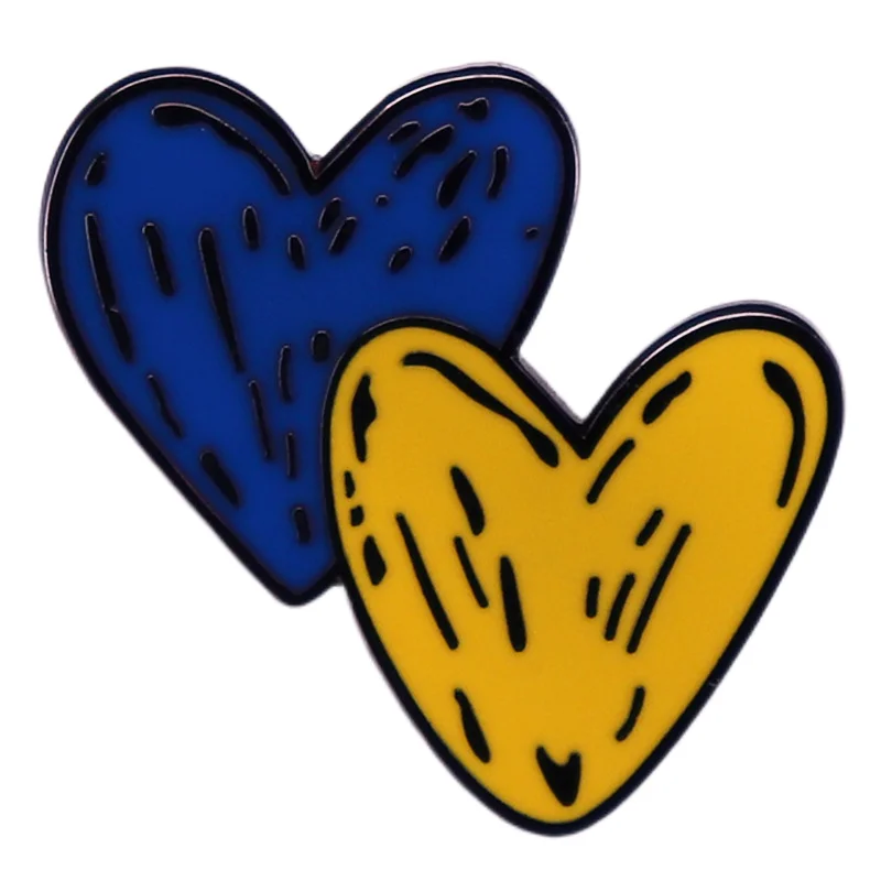 Blue and Yellow Flag Colours Heart Brooch Badge