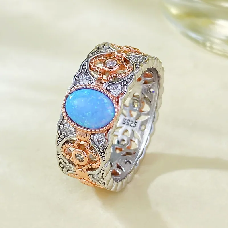 New 925 silver plated rose gold inlaid 5 * 7 Australian sapphire blue purple ring for women's wedding gemstones