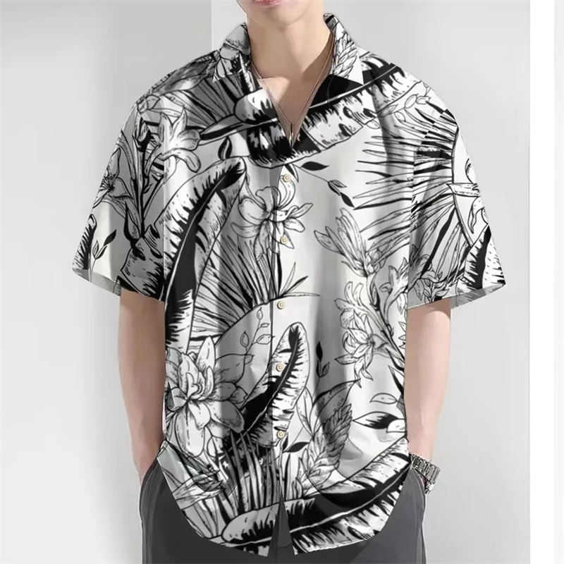 Men\'s shirt lapel summer short-sleeved 3D printed Korean fashion personalized pattern loose fit design comfortable street