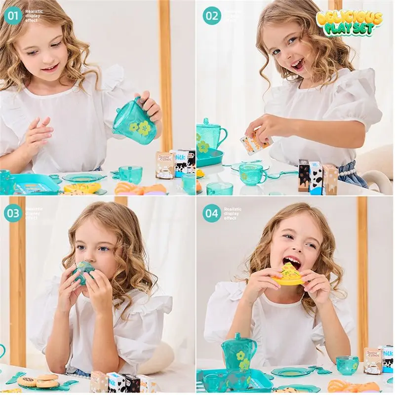 A63T-33Pc play house cozinha conjunto crianças chá festa jogar conjunto para crianças, dramatização com sobremesa e utensílios de mesa