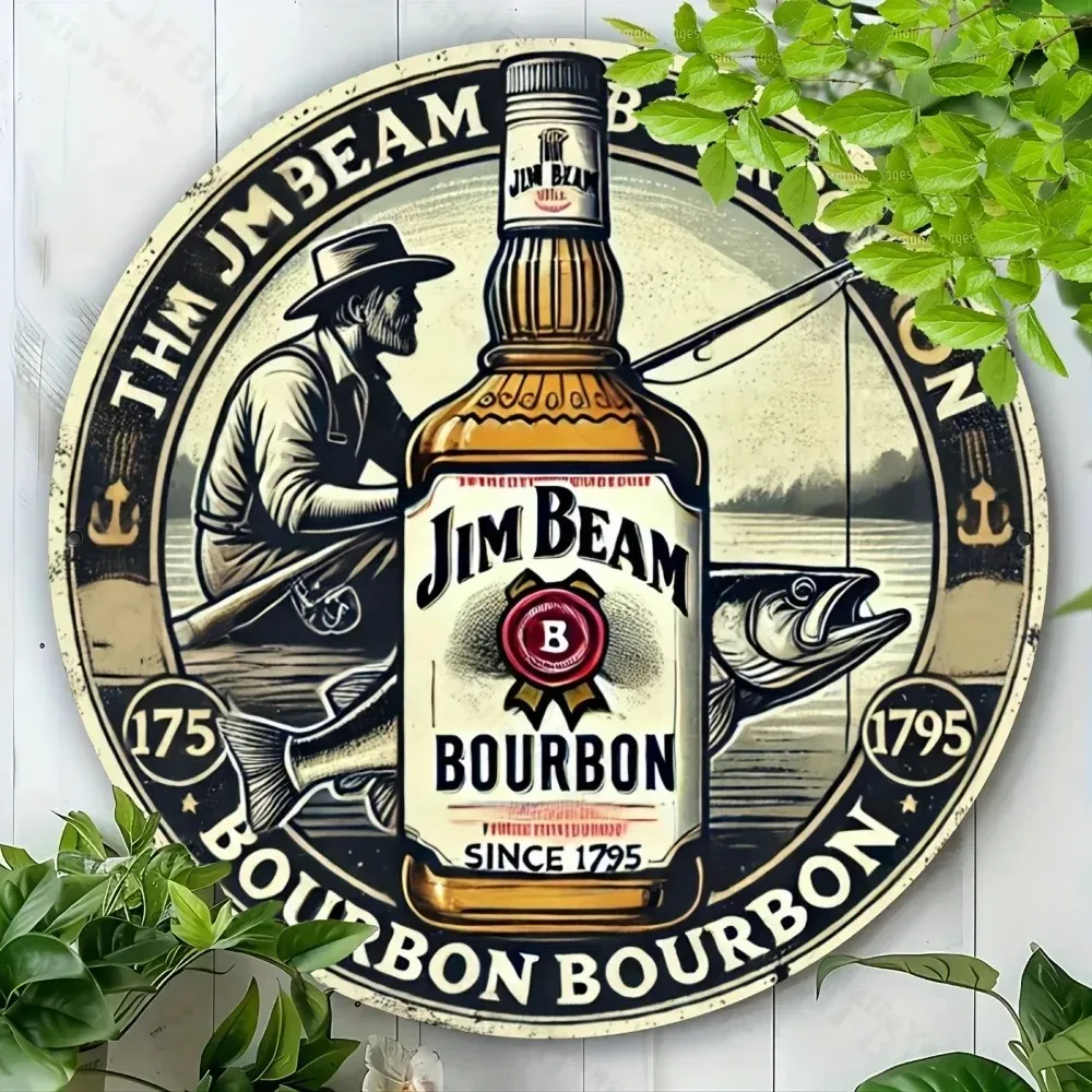1pc Jim Beam Sinal de metal redondo de alumínio vintage - Arte de parede durável, presente interno e externo para vários espaços