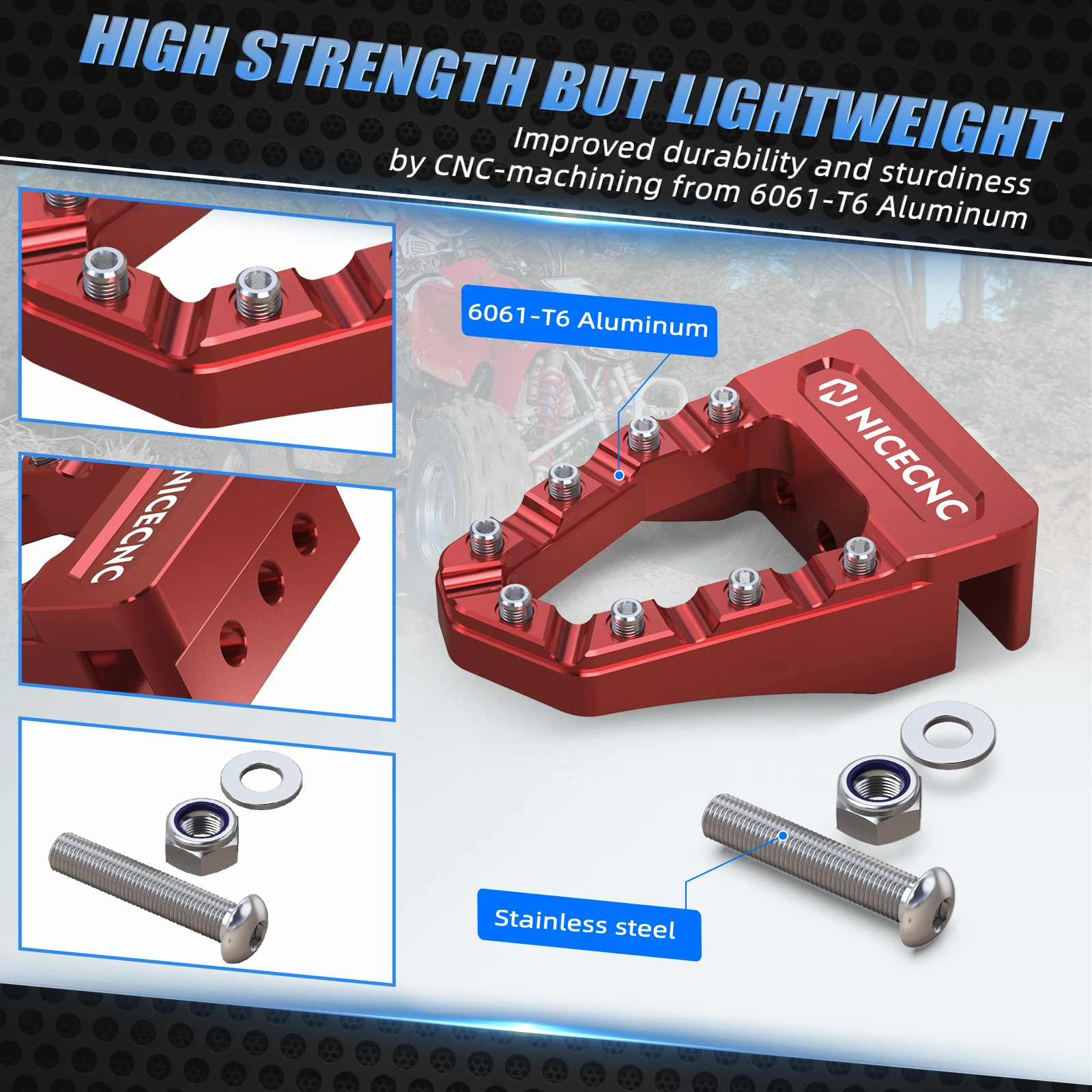 NICECNC Für Honda TRX450R 2006-2009 Hinterradbremspedalspitze für Honda TRX450ER Aluminium verbreitertes, rutschfestes, verstellbares ATV-Zubehör – Detail 3