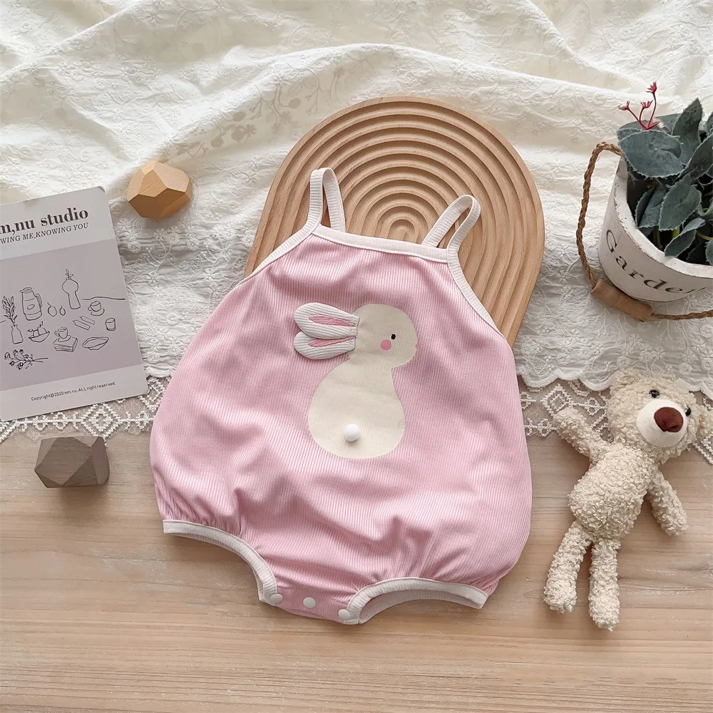 

Baby Clothes Fashion Playful Baby Girl Halter Rompers 2024 Newborn Clothes Baby Vest Home Wear Cartoon Cute Cotton Romper