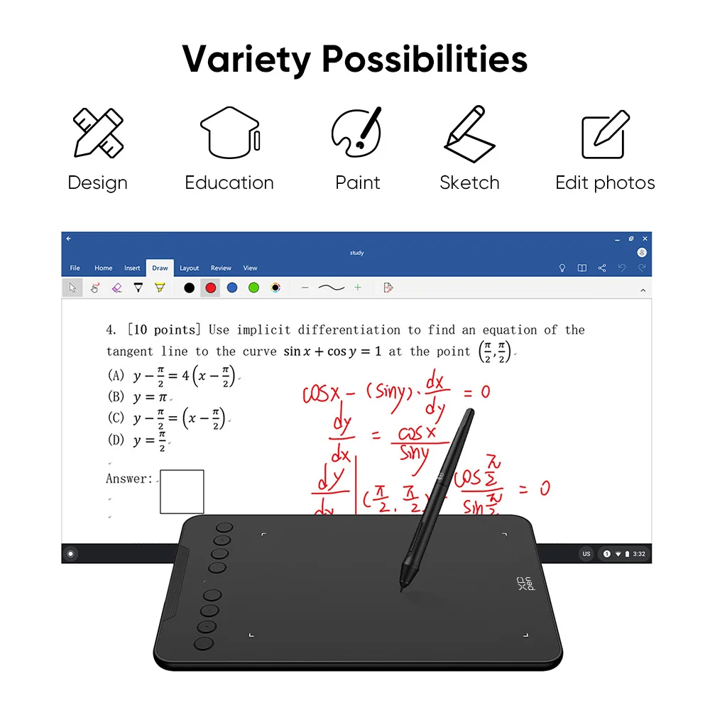 XPPen Deco 01 V3 Grafik-Digital-Zeichentablett 10 x 6 Zoll 8 Tastenkombinationen 16384 Stufen 60 Grad Neigung für Windows Mac Android