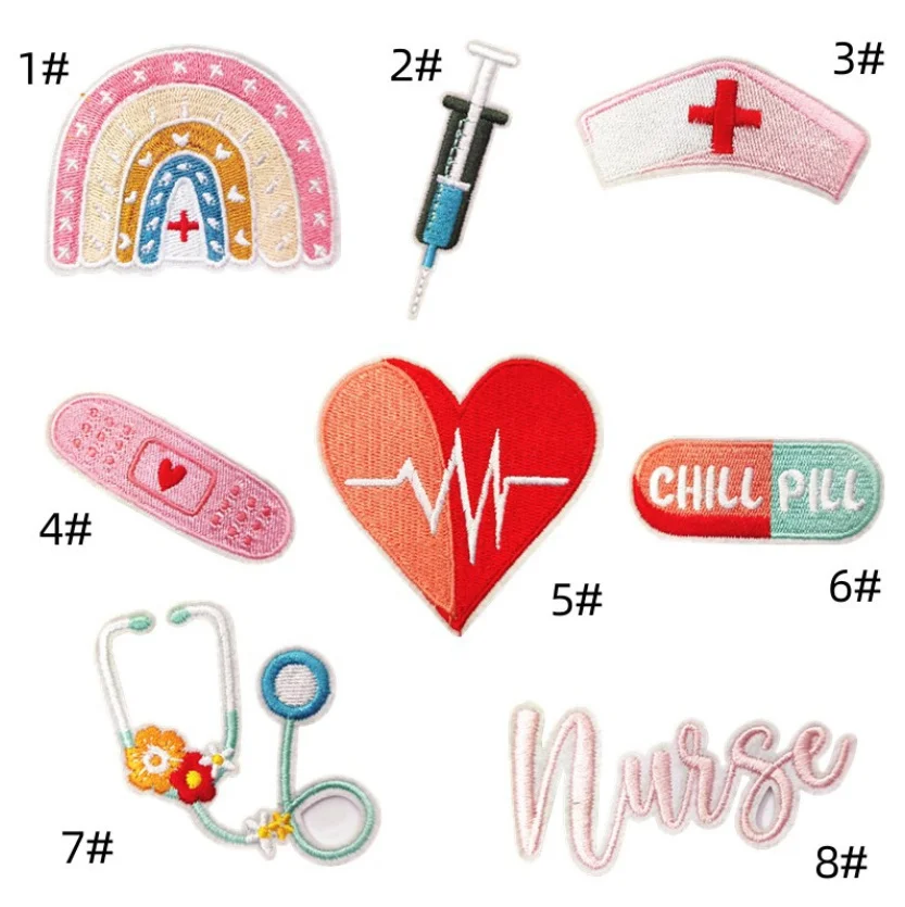 10 Pcs Medical care Embroidery Patches Embroidered Clothing Hat Bag Shoe Repair Material Phone Gift Box Decor DIY Accessory