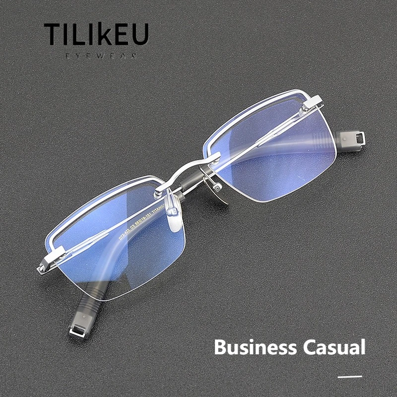 

High-end Business Men's Square Frameless Pure Titanium Eyeglasses Classic Luxury Men Optical Prescription Rimless Glasses Frames