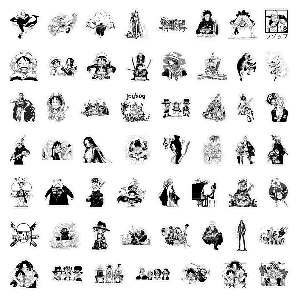 10/30/53pcs One Piece Stickers Black White Anime Cartoon Toys DIY Laptop Suitcase Phone Bike Notebook Decals Decoration Kid Gift