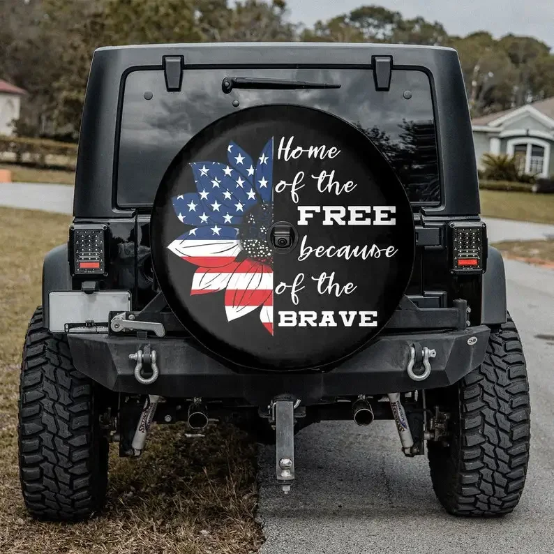 Home Of The Free Because Of The Brave American Day, Camping Truck Tire Cover, Spare Tire Cover For Car, Personalized Camper Tire