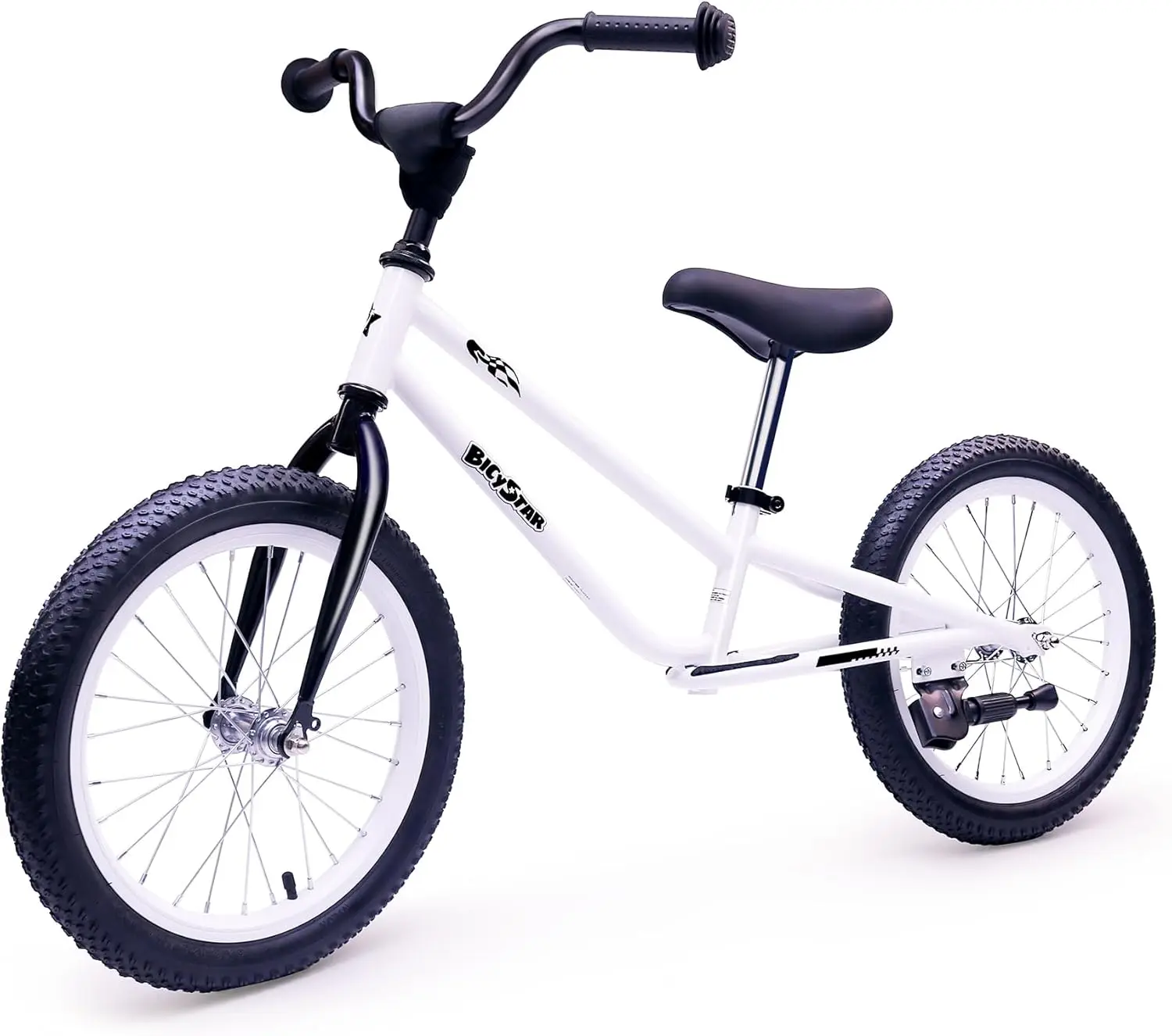 Bicicleta de equilíbrio infantil de 16 polegadas para 5 a 8 anos, bicicleta infantil sem pedais, pneus de borracha de ar, apoios para os pés, altura ajustável para grande