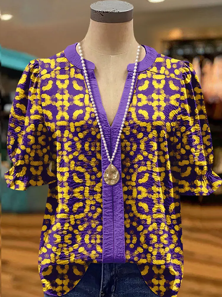 Artsy Purple Gold Game Day Pattern Top  Women Blouse