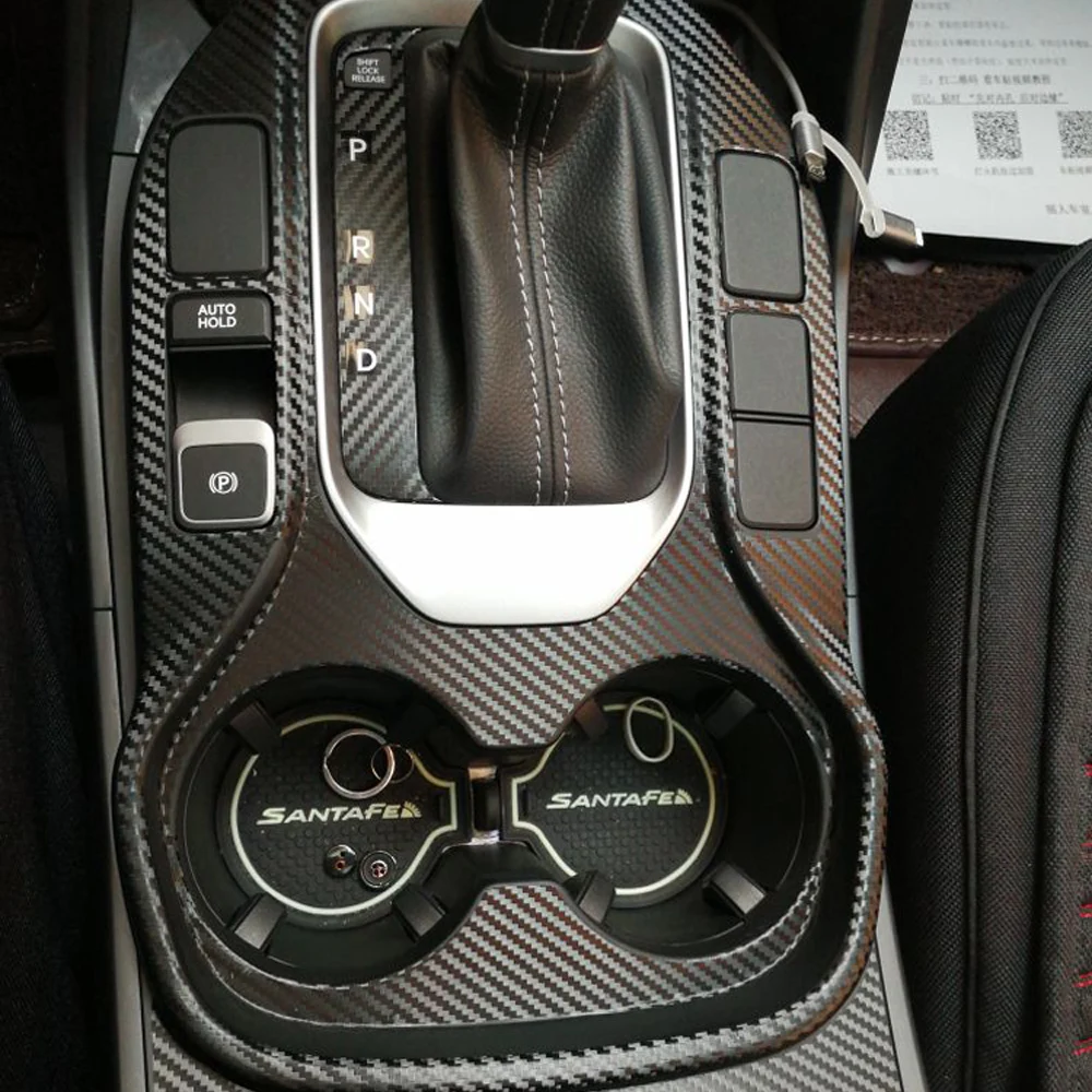 Autocollants en fibre de carbone pour panneau de commande central et poignée de porte, accessoires de style automobile pour Hyundai Santa Fe 2013 – 2018