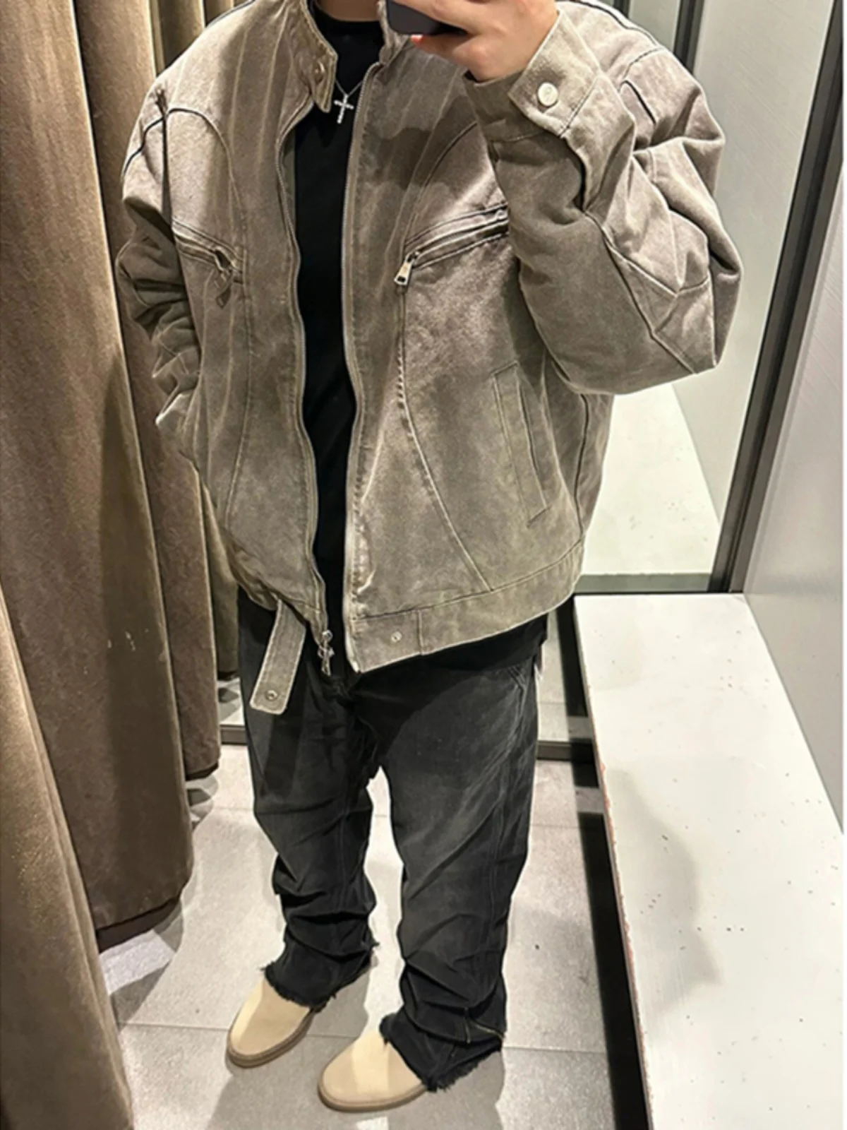 

Мужская куртка-харрингтон в американском ретро-стиле, плотная, премиум-класса, в стиле рабочей одежды Детройта, свободного кроя, молодежный тренд