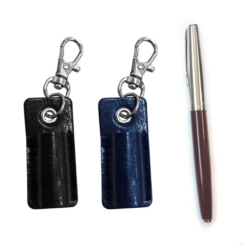 Y5LB Retro Leather Pen Holder Titular com chaveiro clipe cinto para presente negócios