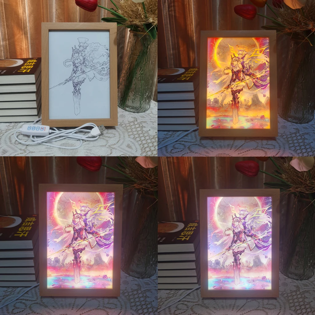 Led Photo Frame Anime Lamp Honkai Star Rail Genshin Impact Art Painting Design Night Light Attack Titan Home Decor Kid Room Gift