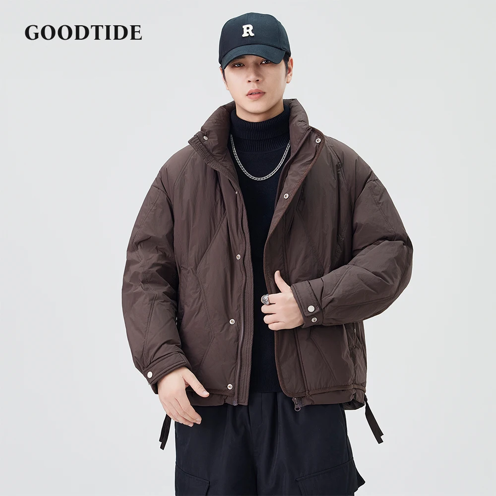 

2025 Winter New Men's Casual Quilted Puffer Jacket Fashion Stand Collar Adjustable Detail Loose Fit Men Warm Jacket Coat Top