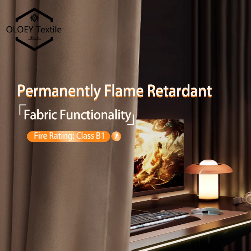 

B1 Level Flame Retardant Curtains Blackout Thermal Insulated Fireproof Drapes for Office Hotel School Dorm Factory Room Divider