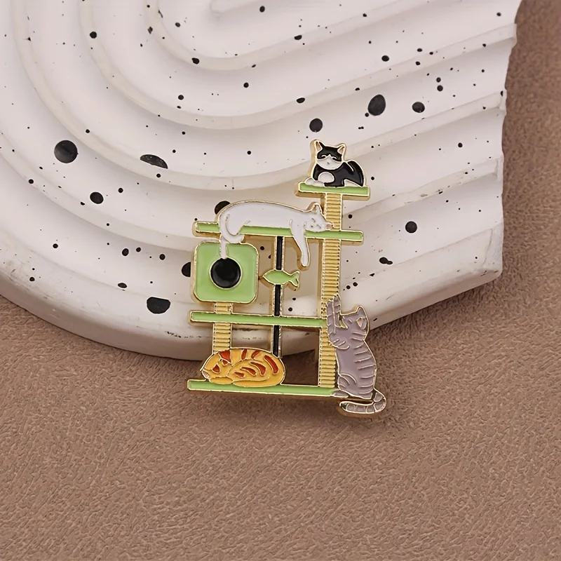 1 Piece Cute and Compact Animal Brooch, Metal Material with Cat and Cat Tree, Suitable for Men and Women\'s Outfit Coordination