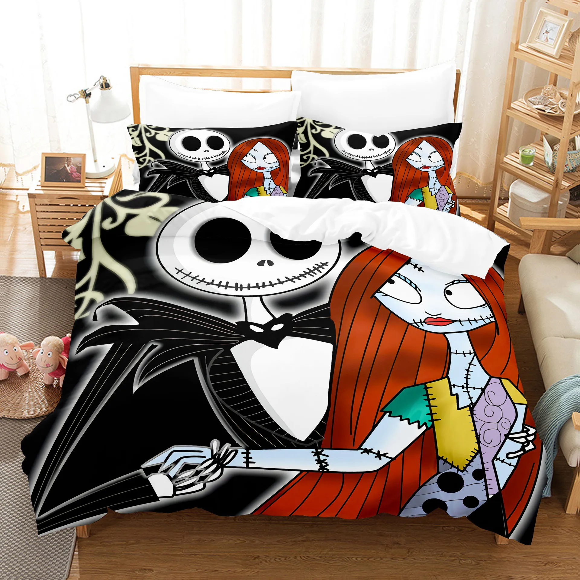 Nightmare Before Christmas Bedding Set Jack And Sally Quilt Cover Valentine\'s Day Decor Gifts Soft Duvet Cover