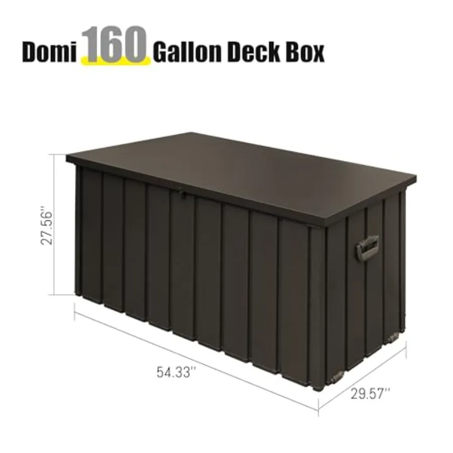 160 Gallon Deck Box Outdoor Storage Box, Metal Storage Cabinet Waterproof Lockable Container for Patio Furniture Cushions Tools view 2