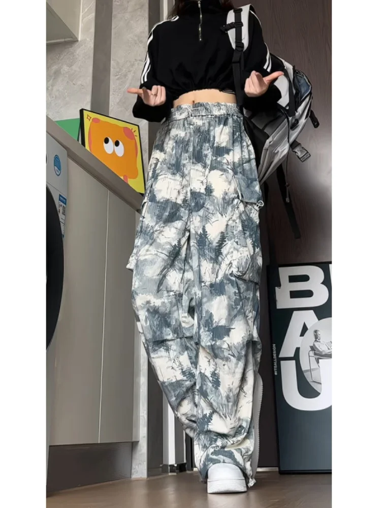 

Мужские рабочие брюки, окрашенные китайской тушью, широкие, прямого кроя, модные, свободные, повседневные брюки для осени и весны