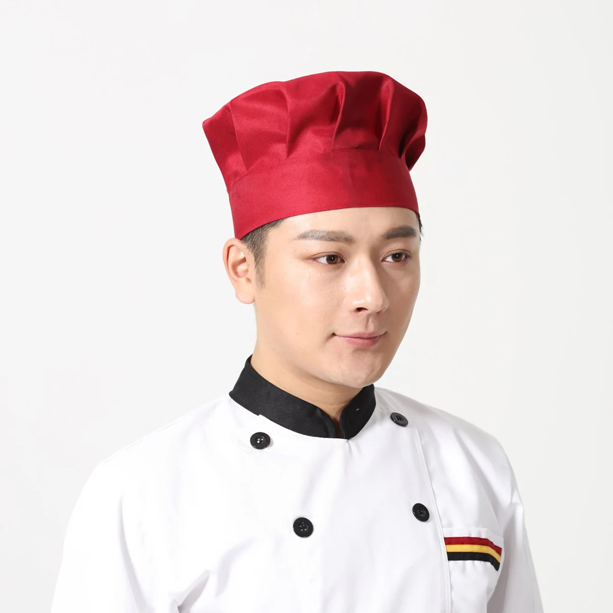 

1pc Chef Hat Mushroom Adjustable Working Hat For Restaurant Hotel School Soft Breathable Heat Resistant Fabric Red