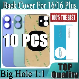 Bilashmart 10 2 in 1 Big Hole Rear Battery Back Door Glass iPhone 16 Plus Back Cover Glass iPhone 16 Replacement Part