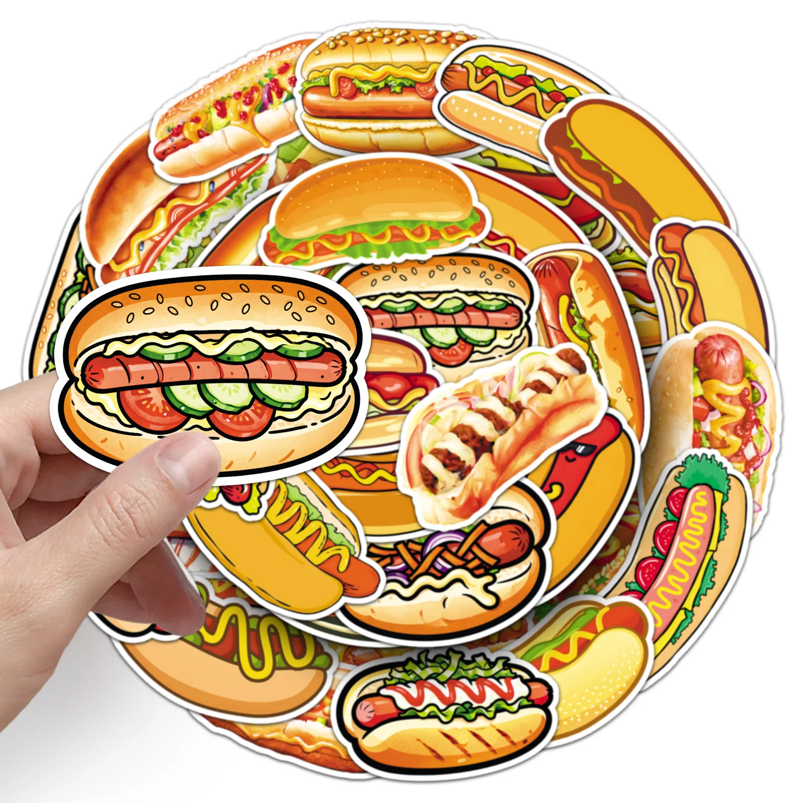 50 個新しいホットドッグ漫画ステッカーハンバーガー食品落書き装飾 DIY おもちゃ冷蔵庫ラップトップギター車バイクスケートボードデカール