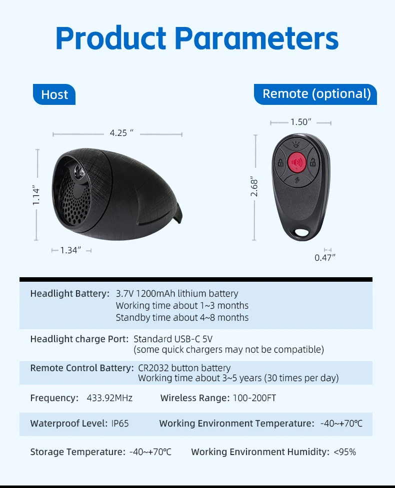 Outdoor riding customizable sound bicycle bell IP65 waterproof 1200mAh rechargeable durable bicycle light front speaker