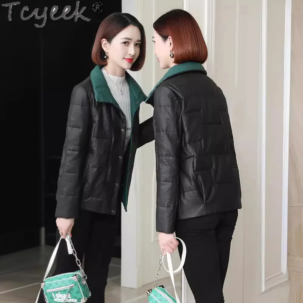 Tcyeek jaquetas de inverno para mulheres jaqueta de couro genuíno roupas femininas coreano para baixo casaco de pele de carneiro chaquetas de mujer