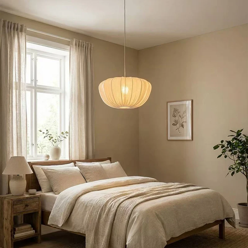 Japanese Wabi Sabi Retro Fabric E27 Pendant Light Living Dining Room Chandelier Designer Home Decor