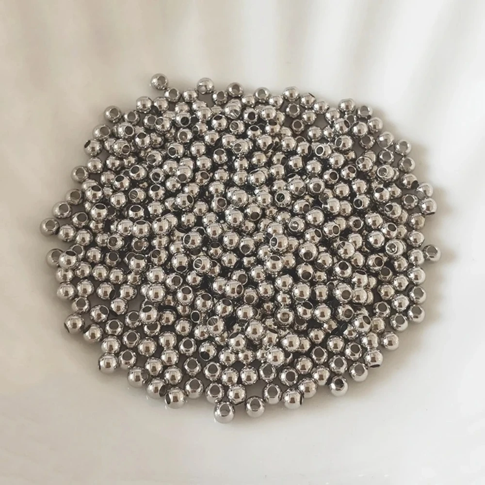 خرز كروي دائري من الفولاذ المقاوم للصدأ مطلي بالذهب عيار 18 قيراط لصنع المجوهرات، خرزة فاصل فضفاضة، سوار ذاتي الصنع، قلادة، إكسسوارات، 2-6 مم