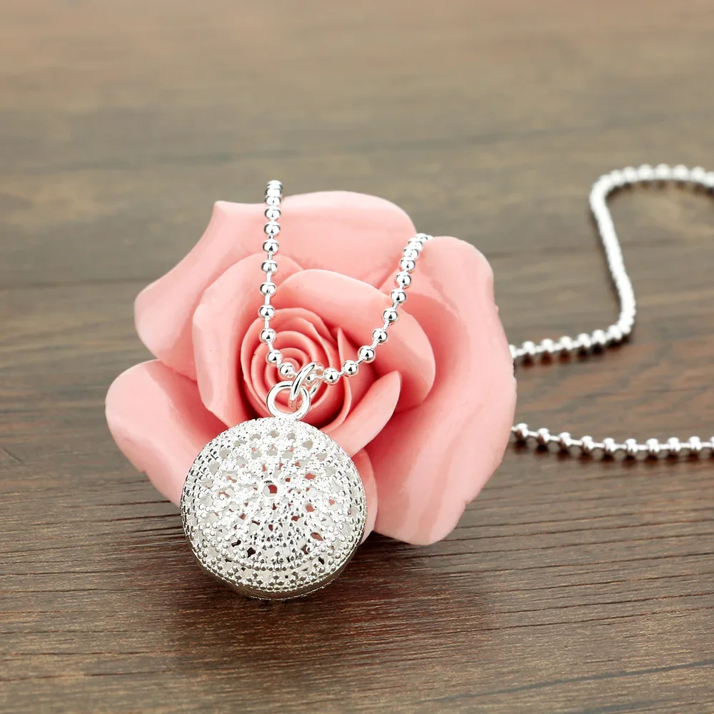 

korean trend 925 sterling silver Pretty Hollow ball Pendant Necklace For Women fashion wedding party luxury Jewelry Holiday gift