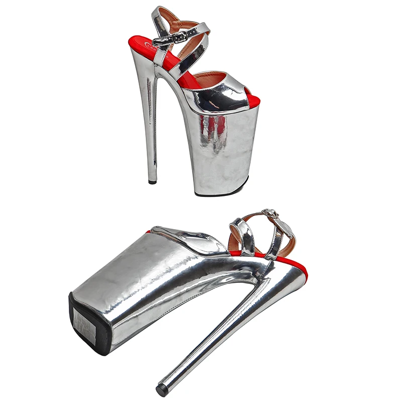 Leecabe 23CM / 9inches Shiny PU Upper Small open toe fashion Platform High Heels Sandals Pole Dance shoes