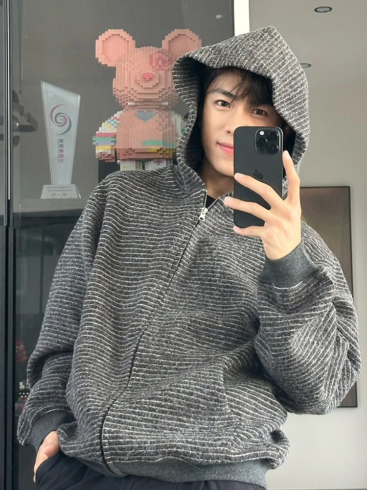 

Мужская осенняя толстовка Black American Stripe Hoodie: стильная, высококачественная, плотная, с капюшоном, на молнии, Cleanfit, удобная