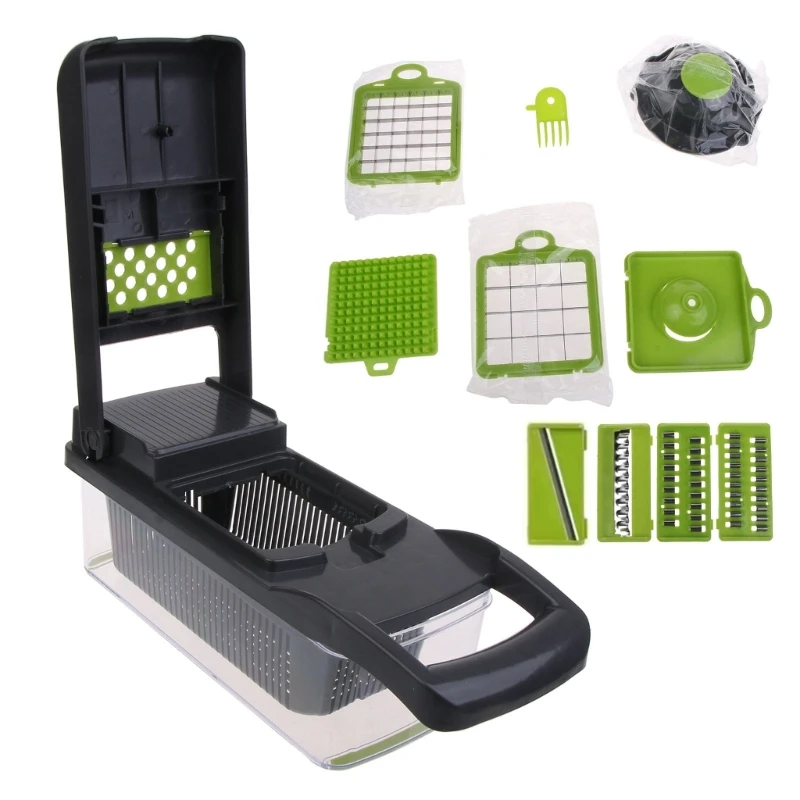 

Vegetable Chopper Slicer Cutter Chopper 12 in 1 Veggie Chopper Interchangeable with Colander Basket and Container