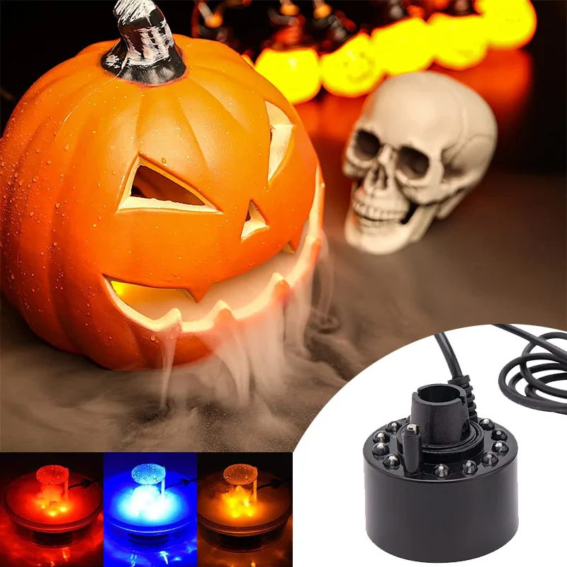 2024 Halloween Party Decorations LED Mist Maker Fogger With 12 RGB LED Lights For Water Fountain Pond Halloween Pumkin Decor