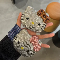 Hello Kitty Shiny Sticking Diamond Makeup Cartoon Lovely Mini Mirrors And Combs Combination Portable Trendy Gift Room Decoration