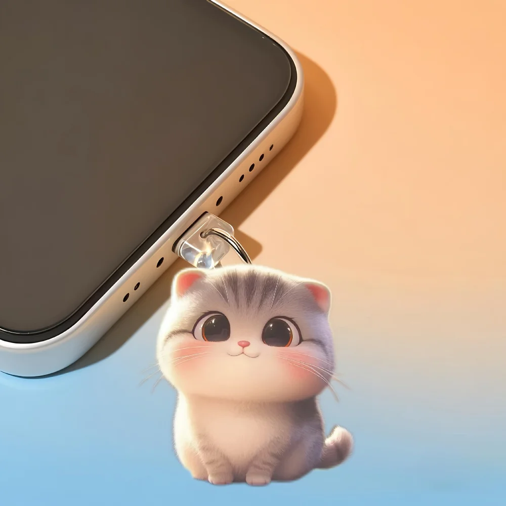 2D الكرتون لطيف القط الاكريليك الهاتف الغبار التوصيل ل البيضاوي و نوع-C آيفون شحن ميناء رائعتين مكافحة غطاء غبار الحيوانات الأليفة عاشق هدية