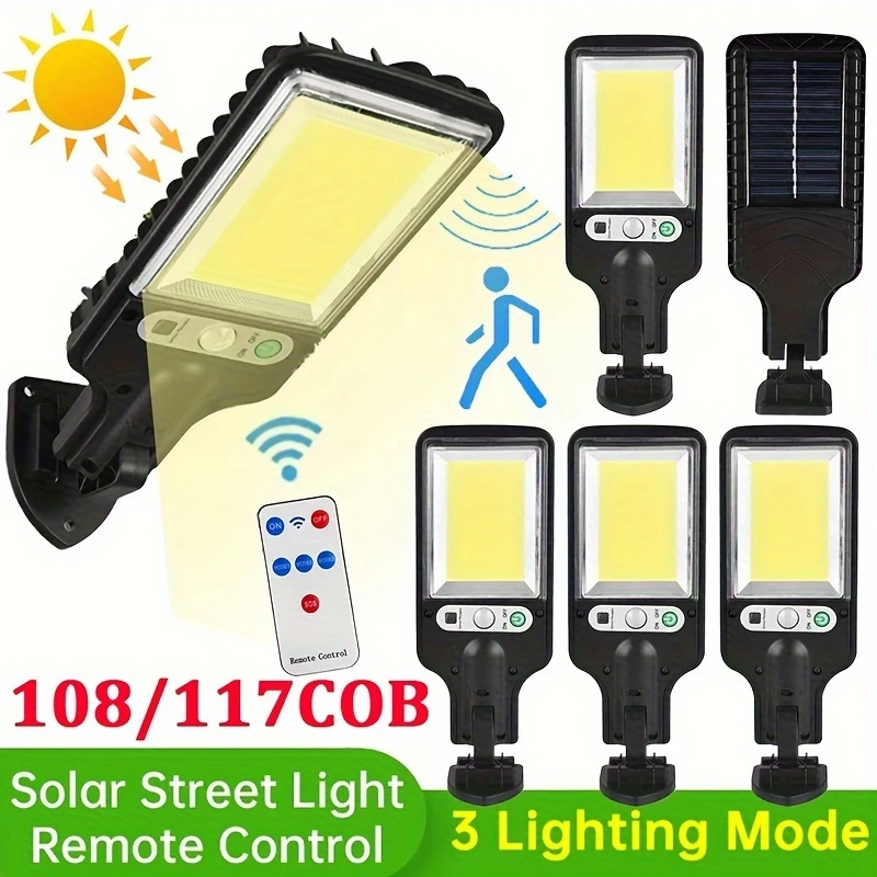 

8Pcs Solar Street Lights 117COB Outdoor Solar Lamp 3 Light Modes Waterproof Motion Sensor Security Lighting for Garden Patio