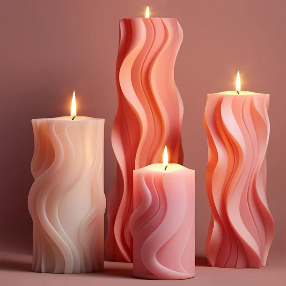 Wave Candle Silicone Mold Irregular Geometric Shapes, Twisted Stripes, Cylindrical Candle Resin Plaster Mold, Home Decoration