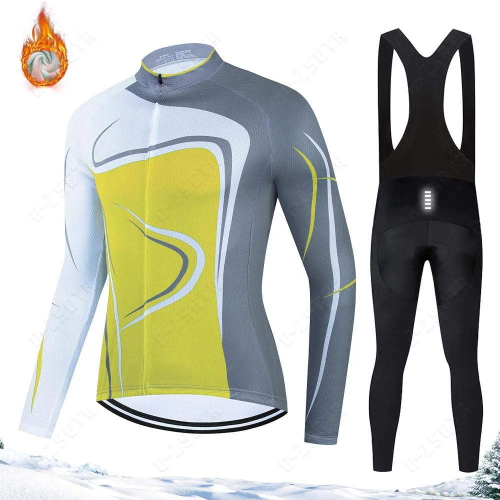 

Cycling Jersey Sets Winter Thermal Fleece Bike Long Sleeve Warm Cycling Clothes Suits Reflective Bicycle Clothing Gel Pad Pants