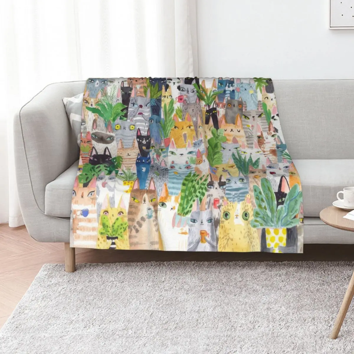 Lots of cats and plants Throw Blanket Travel Decorative Sofas Thermal anime Winter beds Blankets For Sofas Blankets