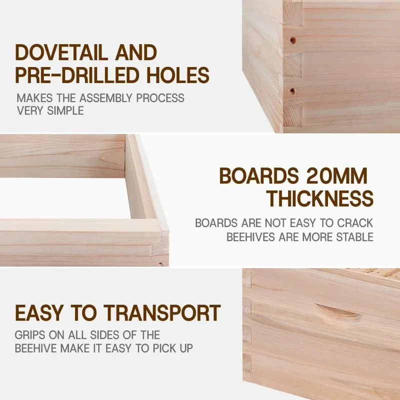 10 Frame Deep Beehive Box Deep Brood Bee Hive Box Include Beehive Frames and Waxed Foundations