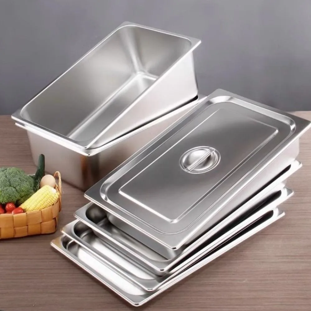 

Stainless Steel Canteen Food Basin Rust-proof Thickened Food Storage Box Rectangular with Cover Food Preparation Box Restaurant