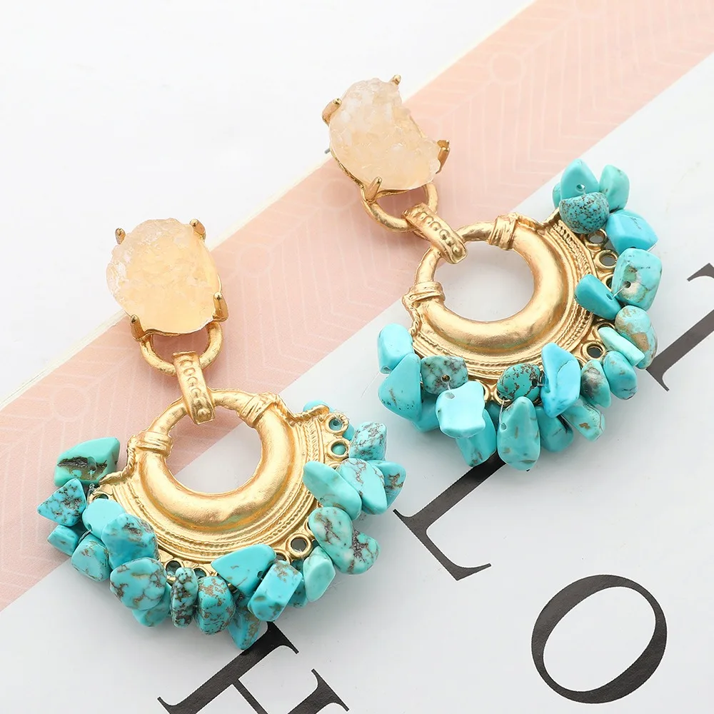 new in Fashionable Charm Metal jewellery earrings women Exquisite Fan shaped Natural Stone Resin women\'s earring jewelry