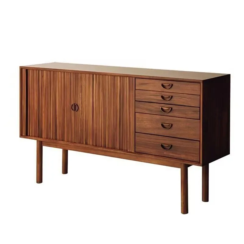 

Nordic medieval solid wood dining side cabinet, oak retro, living room home storage locker