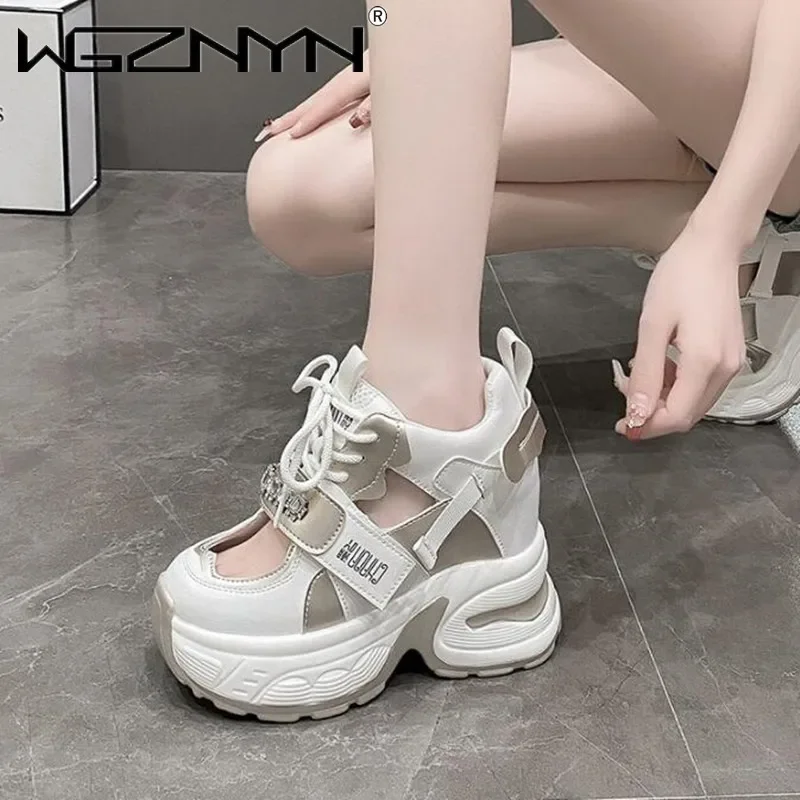 NEW Heels Women Thick Bottom Wedge Sneakers Hollow Out Gladiator Breathable New Summer Shoes Woman Bling Leather Chunky Sandals image 5