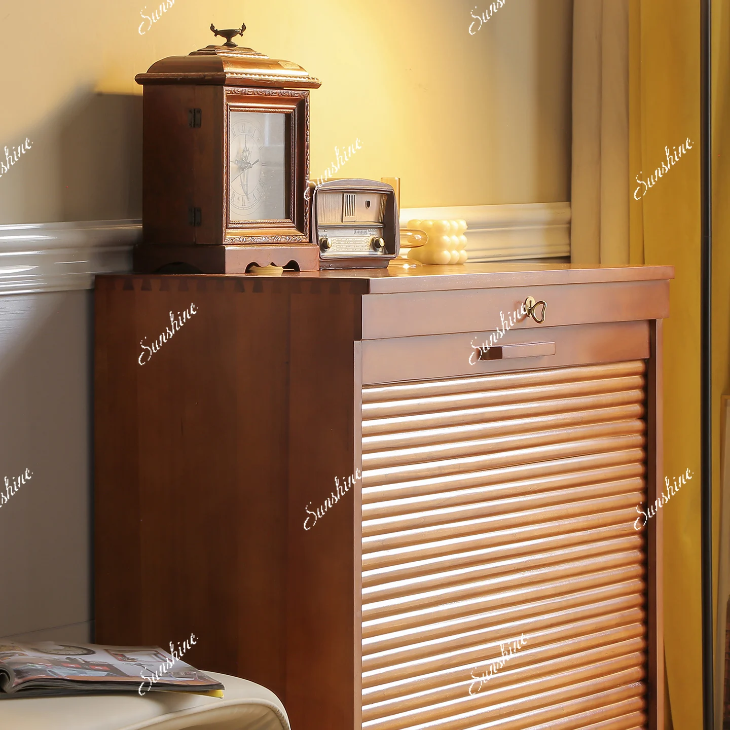Vintage locker boxwood medieval cabinet mobile rolling shutter door sundries cabinet file cabinet