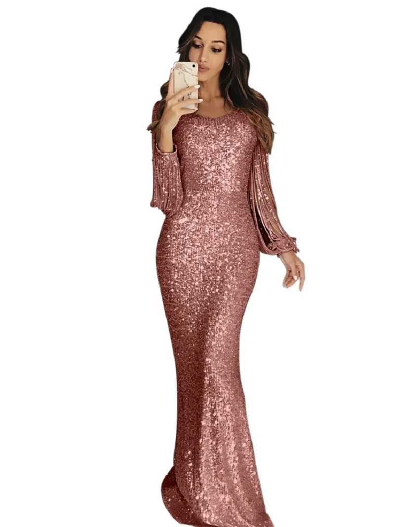2024 European and American Women's Cross-Border Long Long-Sleeved Fringe Dresses