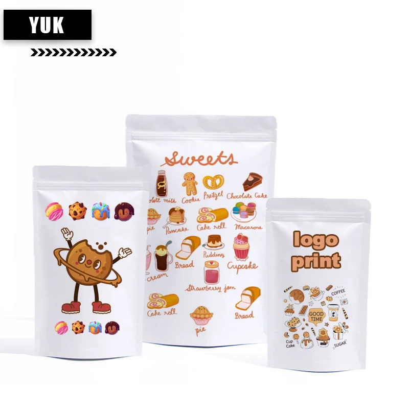 Biscuit Cookies Sealable Bag Moisture-Proof Kraft Paper Standing Zipper Bag Personal Custom Printed Tea Biscuit Powder Bags